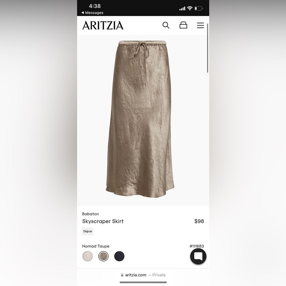 Aritzia Skyscraper Satin Midi Skirt